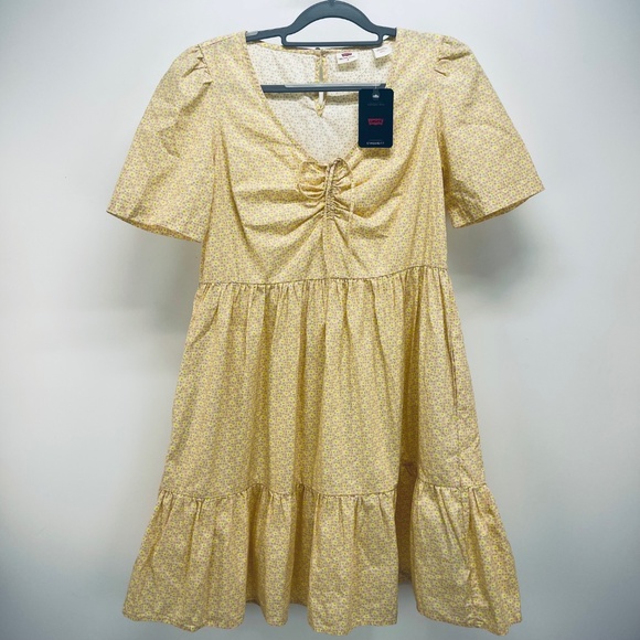 Levi’s Dress Size S Women’s Prairie Floral Petites Yelow Pull On Above Knee New - Picture 1 of 13